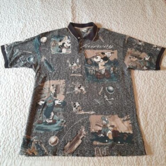 Disney Shirts Vintage 99s Disney Mens Large Golf Polo Collar Woven